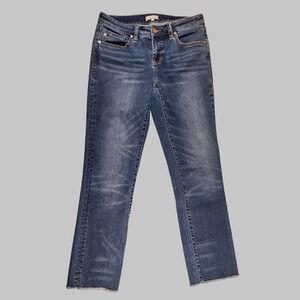 Dear John Jeans Womens 27 Playback Cuffed Cropped Blue Straight Leg Raw Hem